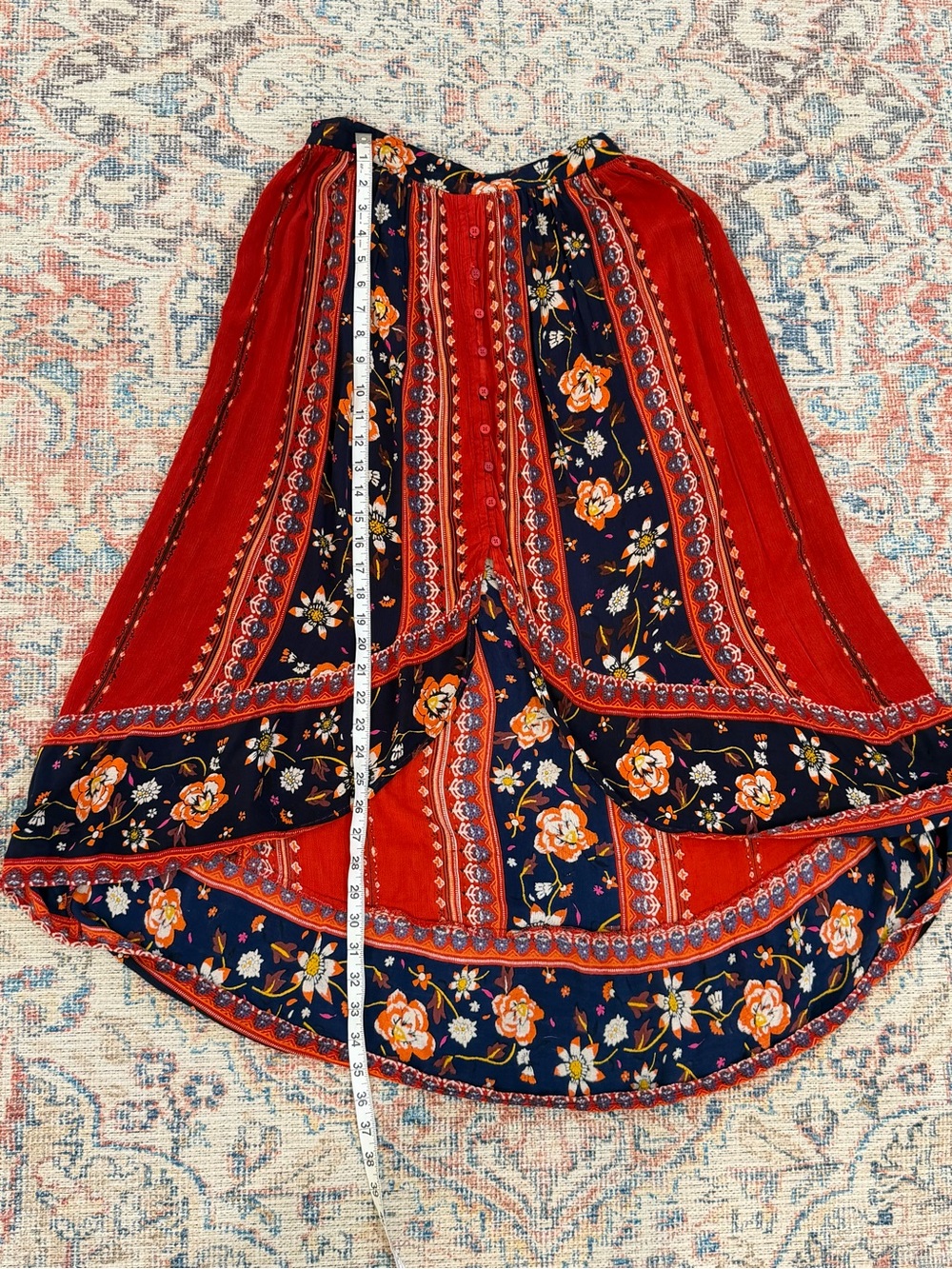 Band of Gypsies Navy & Red Floral High-Low Maxi Skirt - Picture 6 of 10